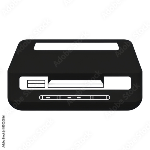 Minimalist printer icon, sleek black and white design, ideal for digital interfaces, emphasizes modern aesthetics and functionality