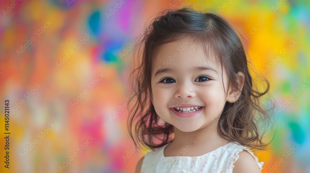 Fototapeta premium Radiant Smile of a Little Girl in a Colorful Setting