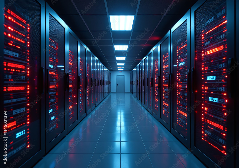 Fototapeta premium data center server room experiencing severe electrical failure causing blackouts computer systems immediately surrounding