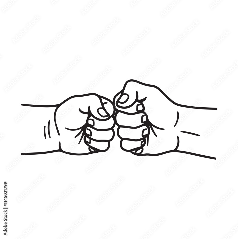 Obraz premium Father And Son Fist Bump, Parent And Child Bumping Fists, With Hands Closed, Black And White Vector Design Silhouette