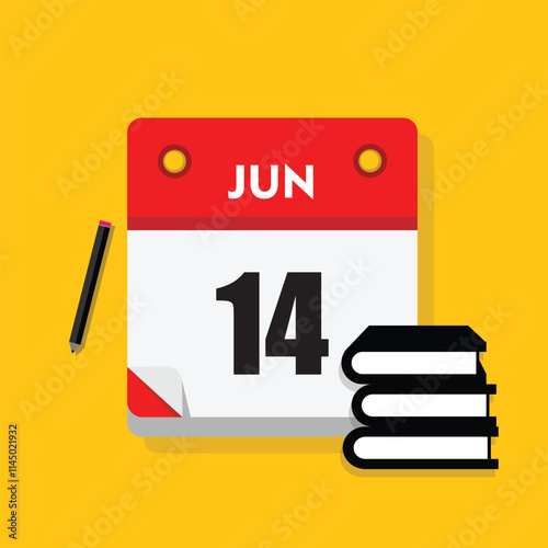 calender icon, 14 june icon with yellow background