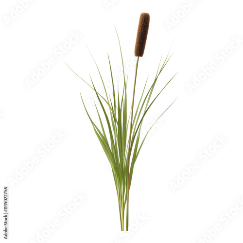 Cattail Plant with Brown Head, Isolated on Transparent Background, Ideal for Graphic Design and Digital Projects