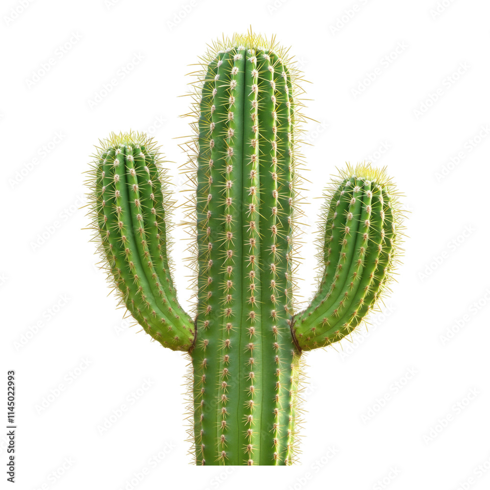 Single green cactus with delicate tiny spines, vibrant color, isolated against a transparent background for versatile design use Single green cactus with delicate tiny spines, vibrant color, isolated against a transparent background for versatile design use