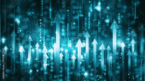 Upward arrows on blue background symbolizing financial growth and business success trends