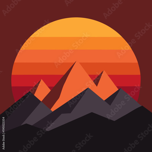 Minimalist mountain sunset design.