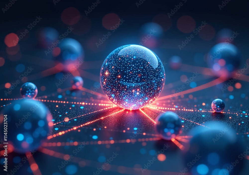 Fototapeta premium futuristic spheres surround glowing data stream illustrating concepts like big data artificial intelligence