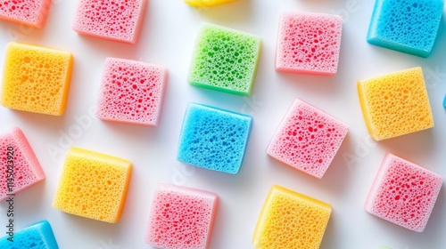 Vibrant Colorful Sponges in a Geometric Pattern