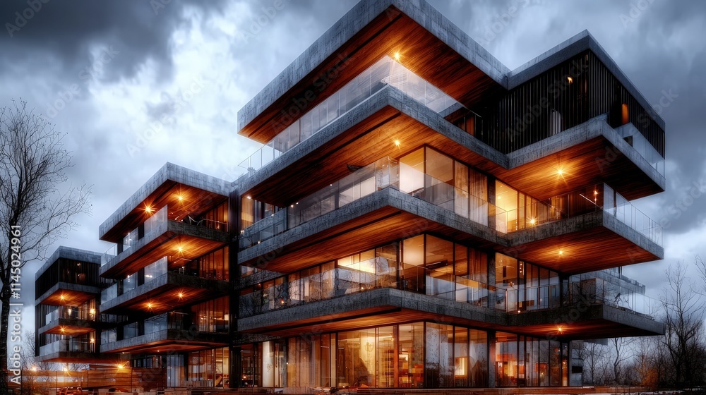 Modern apartment building at dusk. (1) Modern apartment building at dusk. (1)
