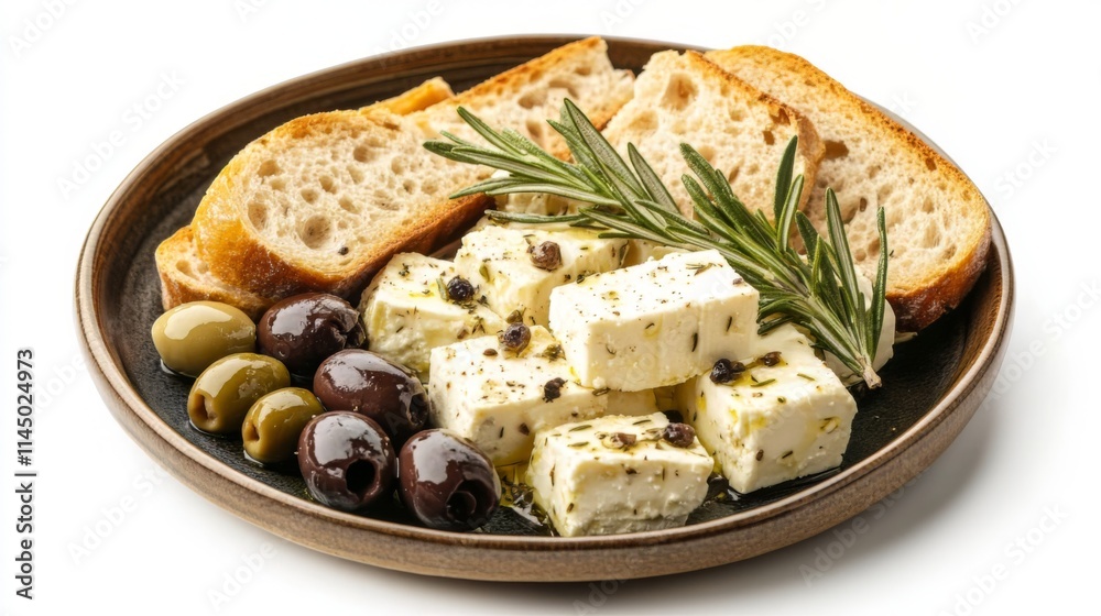 Delightful Plate of Greek Cheese, Olives, and Bread - Perfect Appetizer or Snack Delightful Plate of Greek Cheese, Olives, and Bread - Perfect Appetizer or Snack