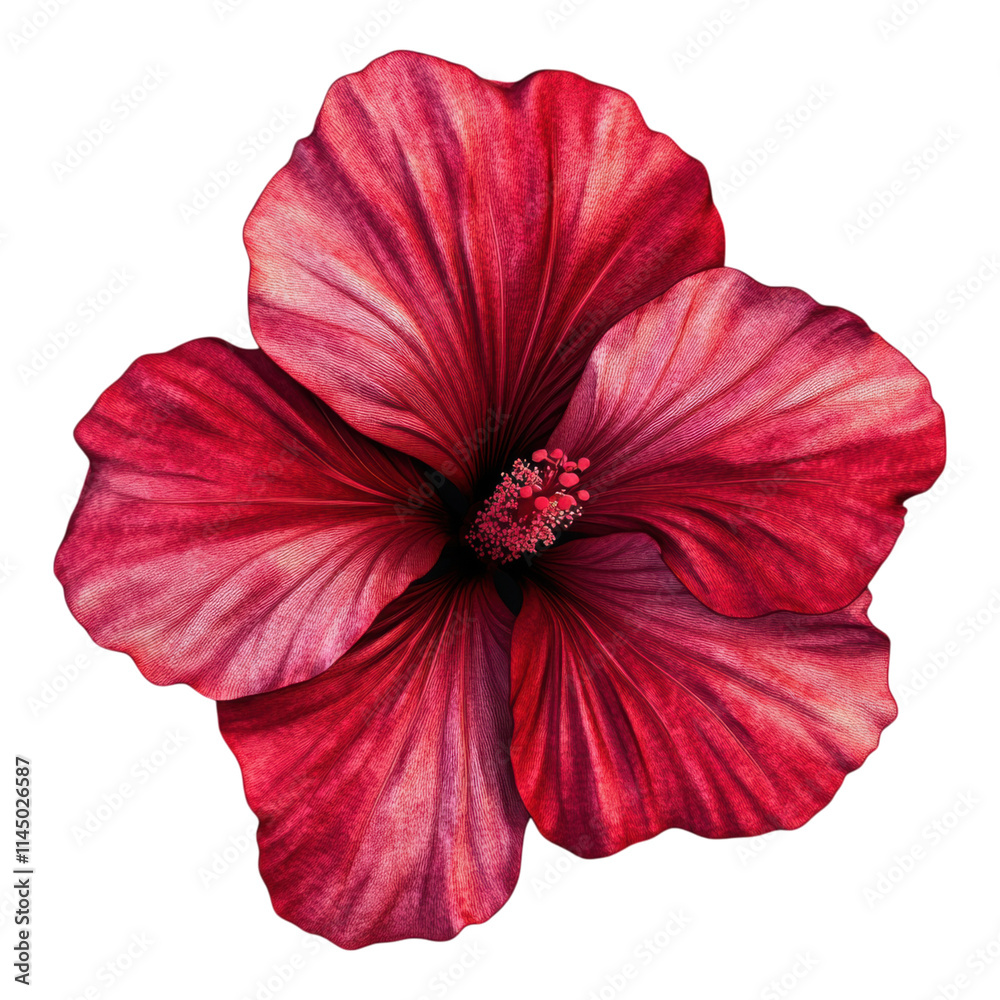 Vivid Red Hibiscus Flower, striking petals, lush color, transparent background, ideal for digital designs and floral themes Vivid Red Hibiscus Flower, striking petals, lush color, transparent background, ideal for digital designs and floral themes
