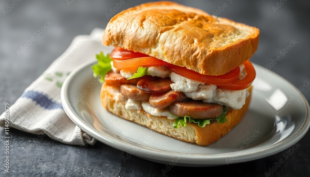 tuna and sausage sandwich real photo photorealistic tuna and sausage sandwich real photo photorealistic
