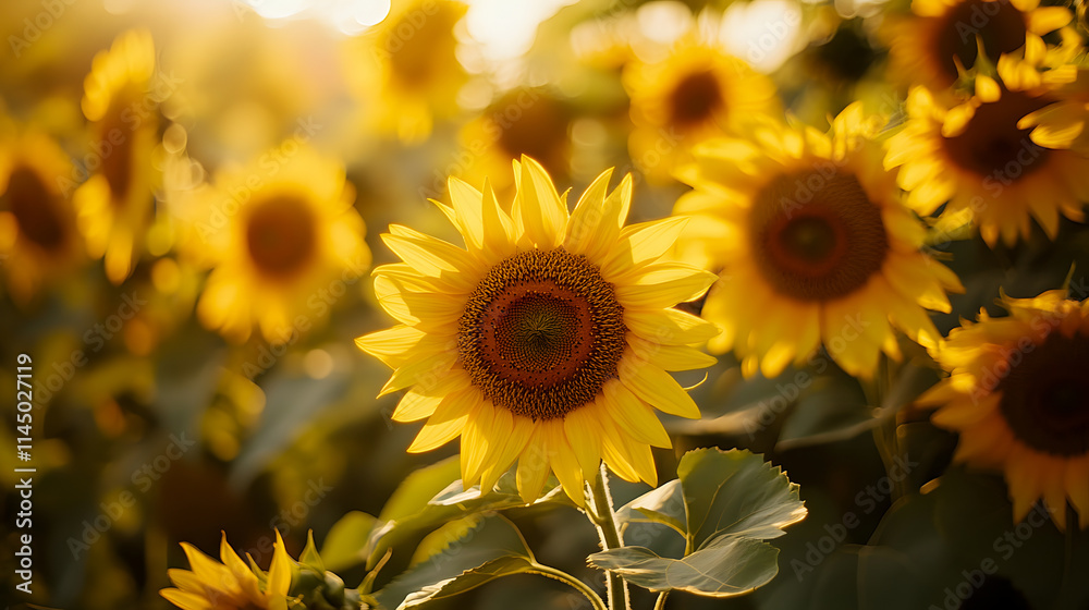 Fototapeta premium Bright sunflowers in a field.