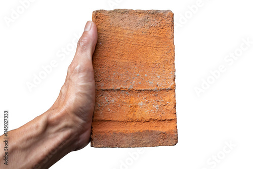 Hand Holding Red Brick Wall Isolated on Transparent Background