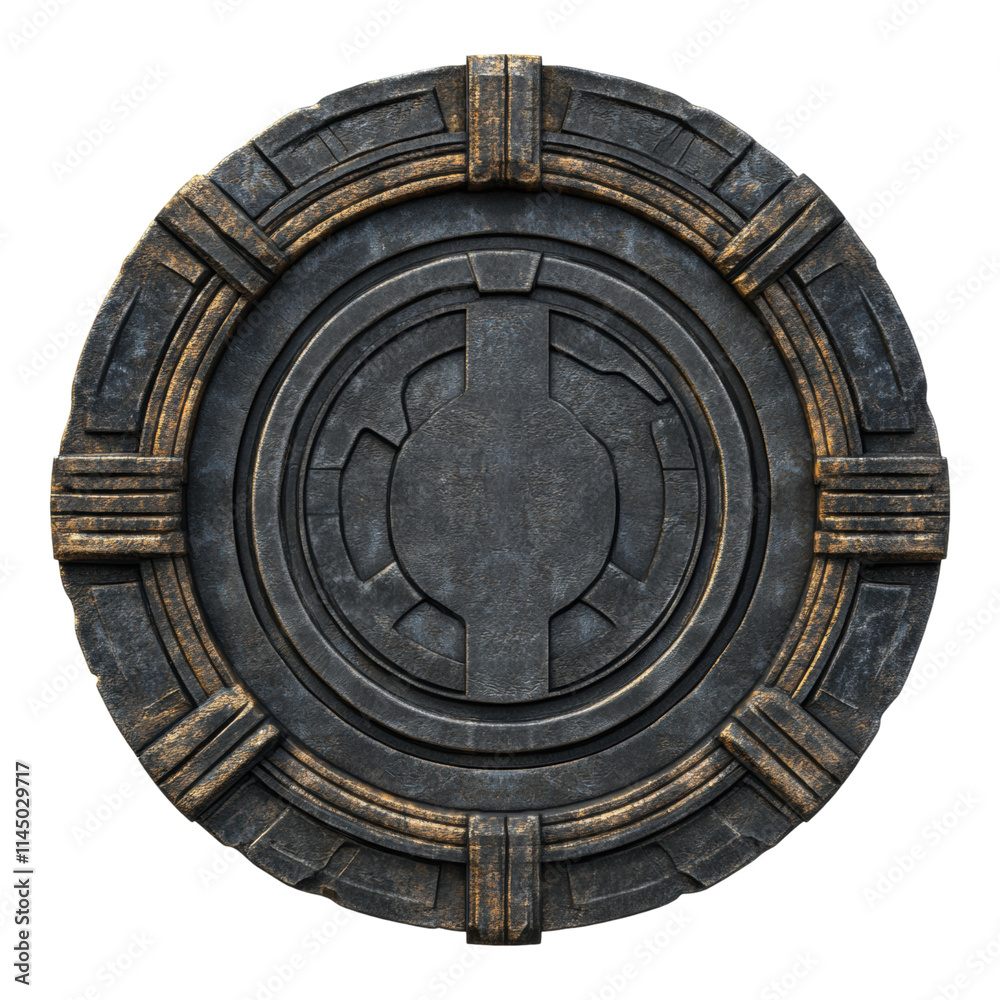 Obraz premium Matte circular shield emblem, sleek design, versatile for branding, digital use, transparent backdrop, modern aesthetic, professional appearance