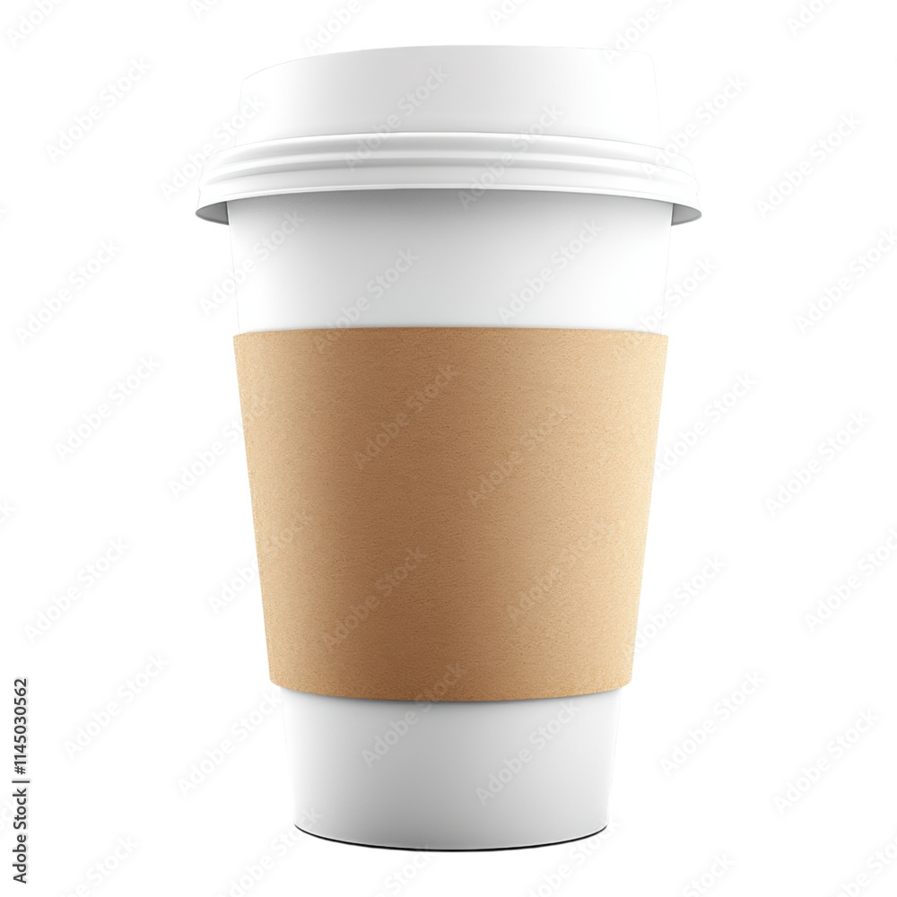 Coffee cup design template featuring a white lid, blank sleeve, ideal for branding and promotional use, transparent background for versatility Coffee cup design template featuring a white lid, blank sleeve, ideal for branding and promotional use, transparent background for versatility