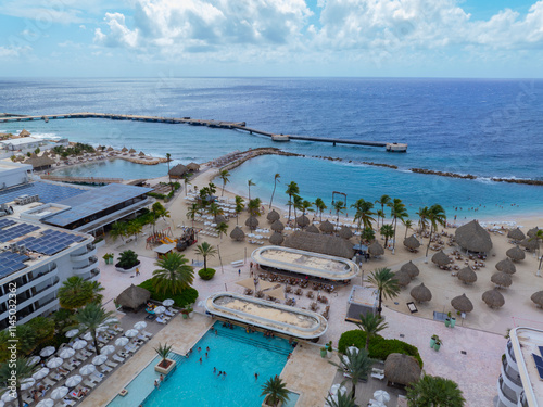 Fototapeta Naklejka Na Ścianę i Meble -  Mangrove Beach aerial view near Corendon Hotel at Otrobanda, city of Willemstad, Curacao. 