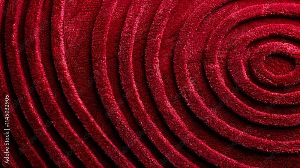 Luxurious red concentric textured velvet background. Abstract and elegant design for creative and decorative concepts.