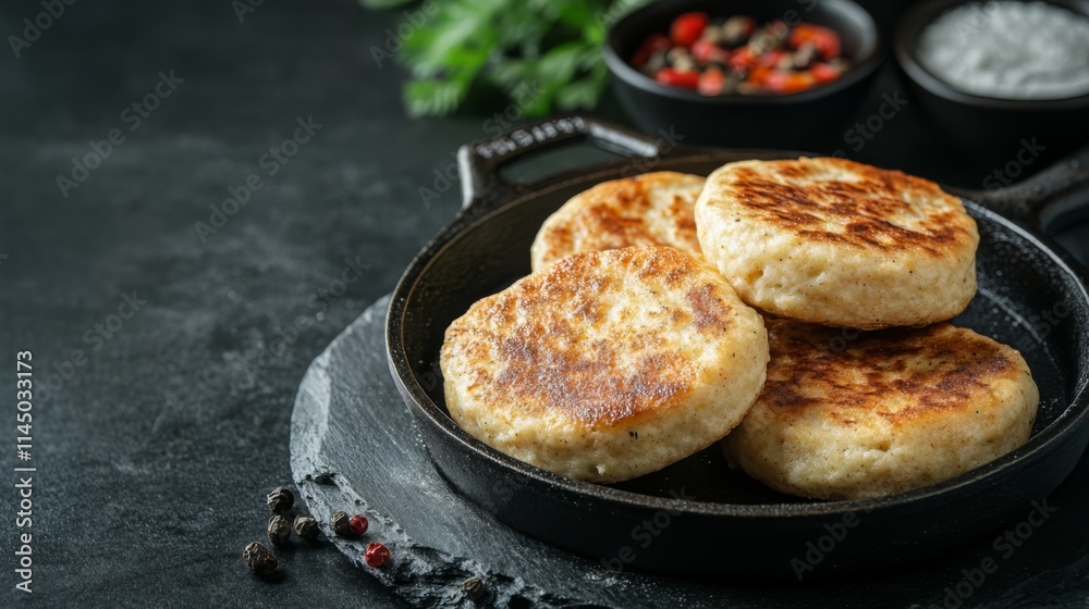 Scrumptious Golden Baked Food in a Cast Iron Pan Scrumptious Golden Baked Food in a Cast Iron Pan