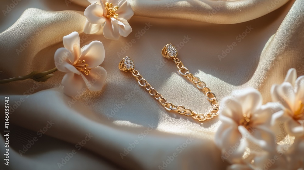 Delicate Gold Chain with Sparkling Diamonds and Floral Accents Delicate Gold Chain with Sparkling Diamonds and Floral Accents