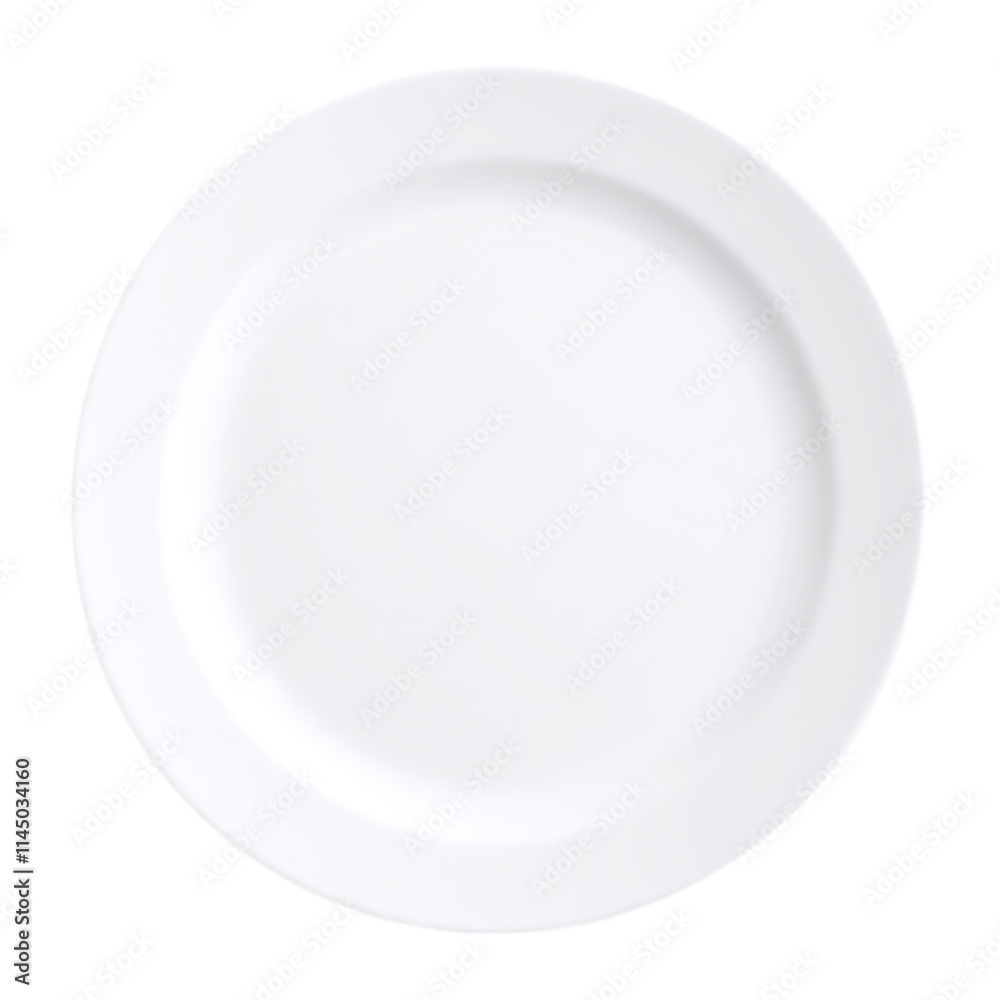 Plain white ceramic plate isolated on transparent background