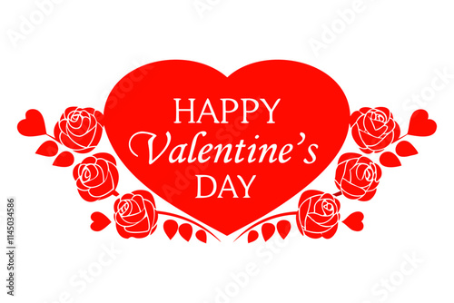 Happy Valentine's Day Typography Silhouette Vector illustration with heart shape isolated on a transparent background