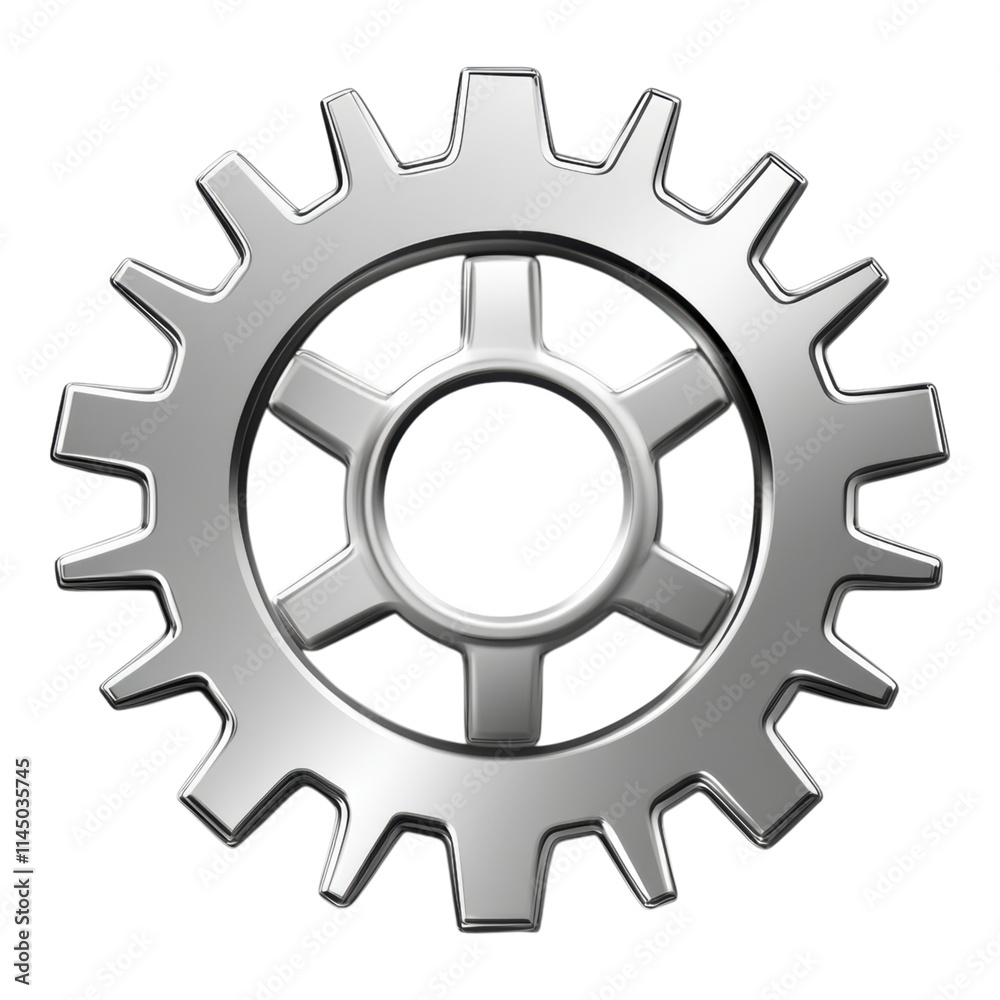 Silver minimalist gear icon on transparent background, sleek design, ideal for tech, engineering, or design applications. Silver minimalist gear icon on transparent background, sleek design, ideal for tech, engineering, or design applications.