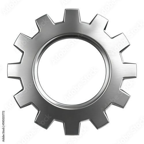 Silver minimalist gear icon, sleek design, transparent background, ideal for modern applications and user interfaces, versatile and stylish.