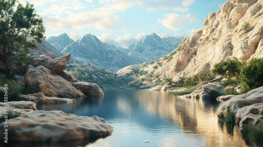 Fototapeta premium Serene Mountain Landscape with Reflective Water