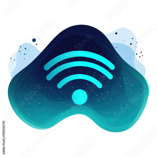 Blue wireless signal icon, modern design, transparent background, ideal for tech applications, digital media, and user interface elements photo