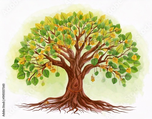Obraz na płótnie Bodhi Sacred Fig tree Watercolor Vector Illustration. w salonie