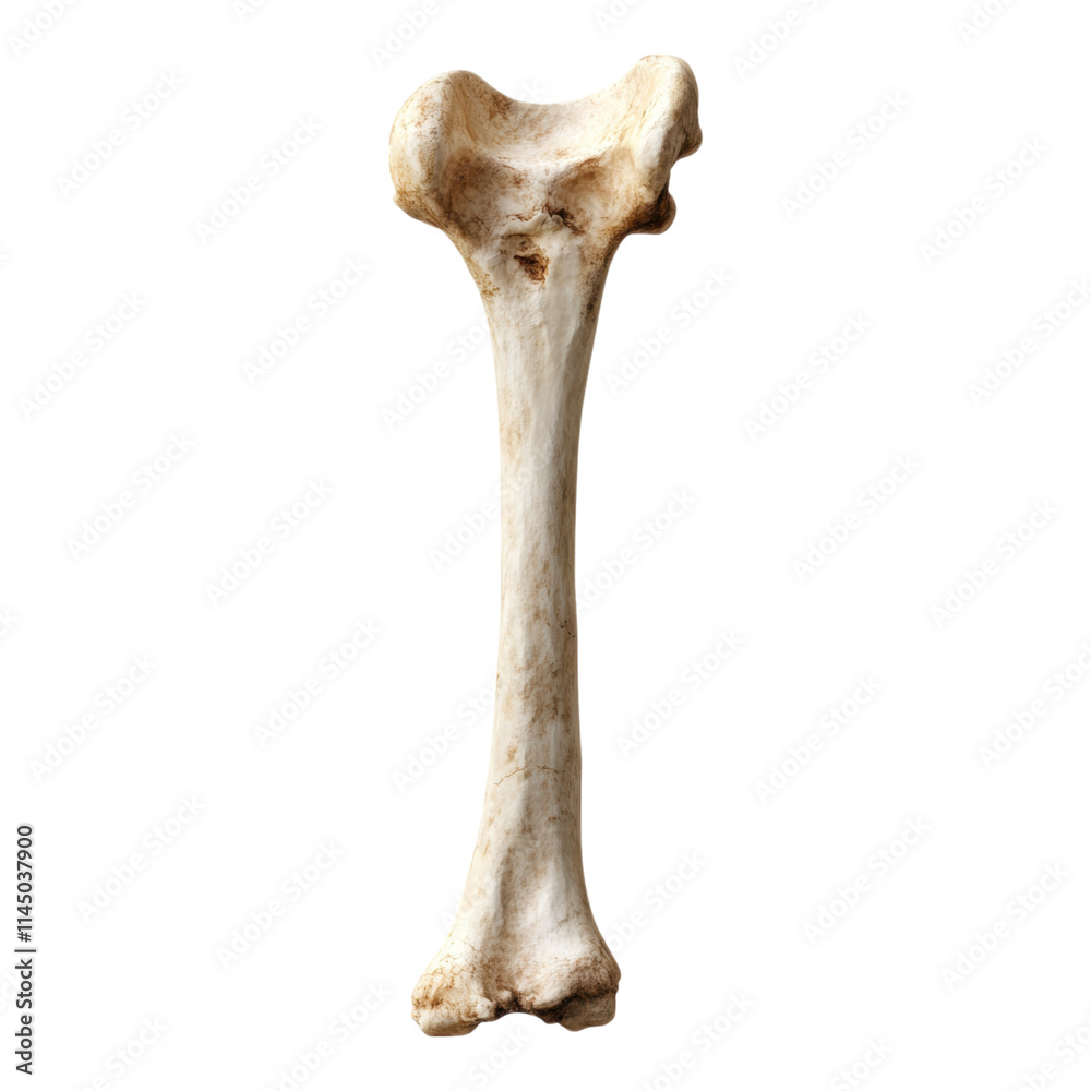 Fototapeta premium Detailed femur bone illustration featuring intricate textures, transparent background for seamless integration in various designs