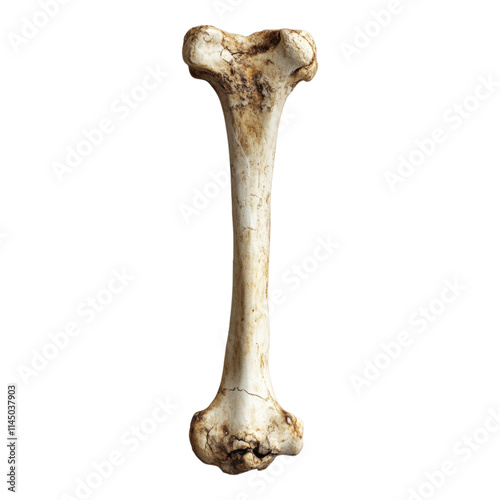Detailed femur bone illustration, showcasing intricate texture, suitable for educational and medical applications, high-quality PNG format, transparent background