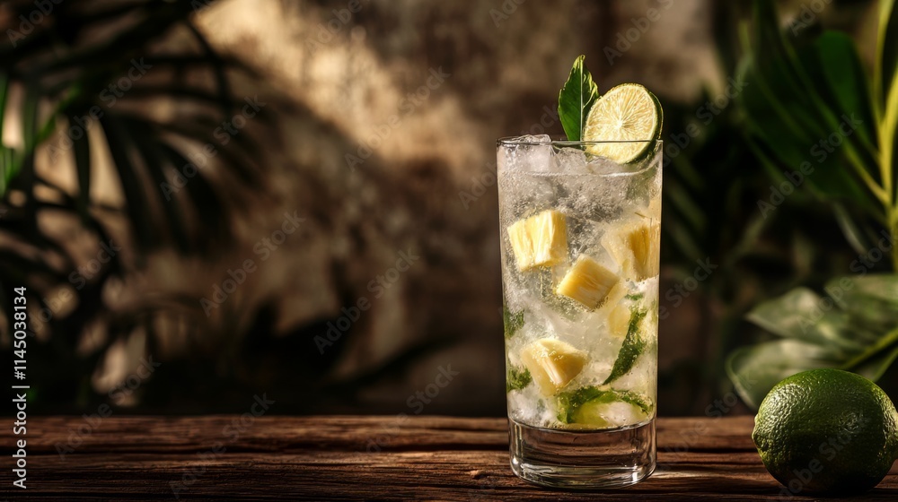 Fototapeta premium Tropical Pineapple Lime Cocktail - Refreshing Summer Drink