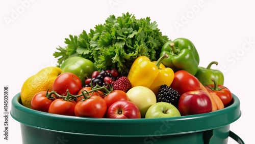 Compact Compost Bin with Explosive Display of Fresh VeggiesFruits Representing Sustainable Living