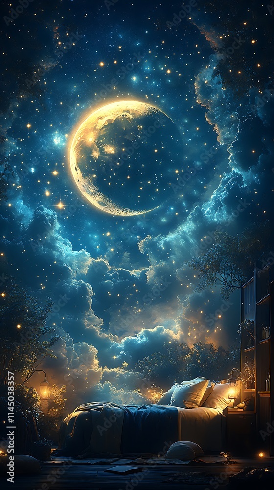 Obraz premium Ceiling moonlit luxury bedroom elegant design high resolution hd image