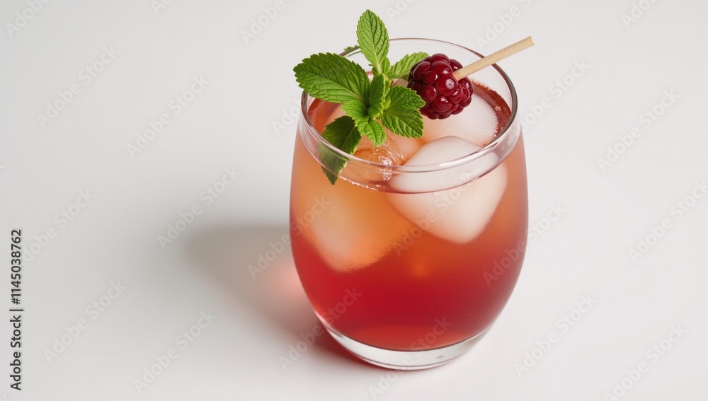 Isolated Bramble Cocktail on White Background Minimalistic Isolated Bramble Cocktail on White Background Minimalistic
