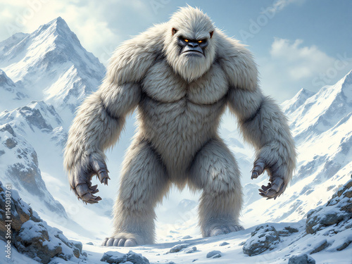 Bigfoot, sasquatch, yeti, mythical creature, furry, hairy, ape-like, standing, muscular, strong, wild, forest, outdoors, nature, snow, winter, cold, icy, large, tall, imposing, scary, intimidating, fi photo