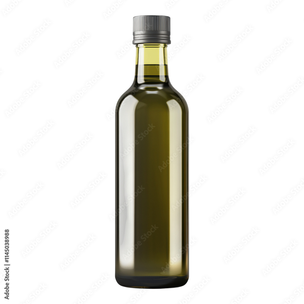 Rounded olive oil bottle mock-up featuring a sleek design, transparent background, ideal for branding and product presentations
