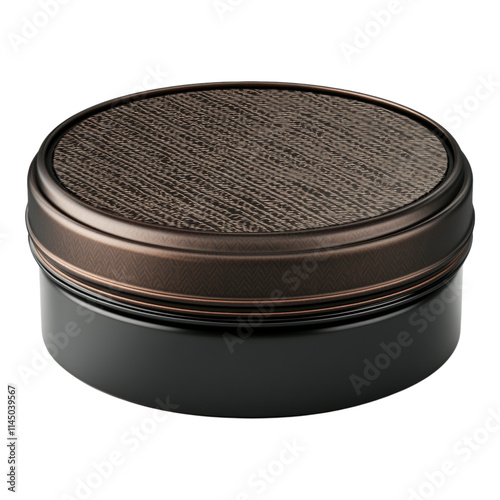 Sleek round tin container mock-up with embossed lid, elegant design, versatile use, transparent background for easy integration photo