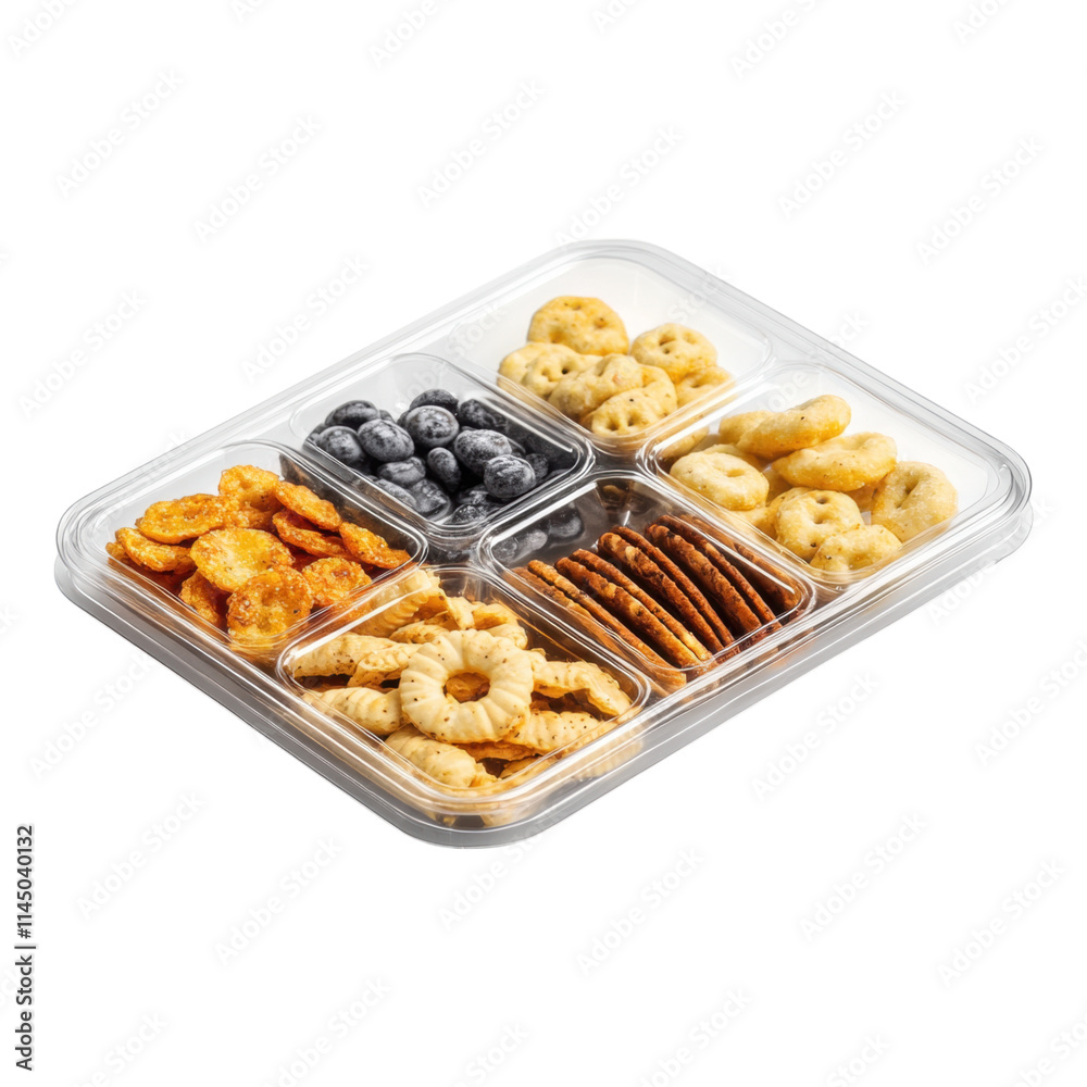 Small snack tray mock-up featuring clear dividers, ideal for showcasing product arrangement, versatile design for marketing use