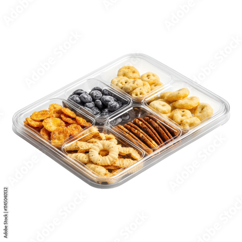 Small snack tray mock-up featuring clear dividers, ideal for showcasing product arrangement, versatile design for marketing use photo