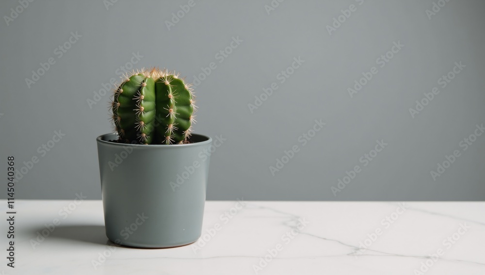 Textured cactus succulent on marble table against neutral backdrop Textured cactus succulent on marble table against neutral backdrop