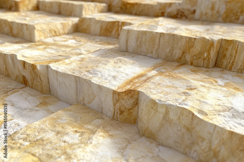 3D arrangement of natural stone slabs with golden hues and textured surface details 3D arrangement of natural stone slabs with golden hues and textured surface details