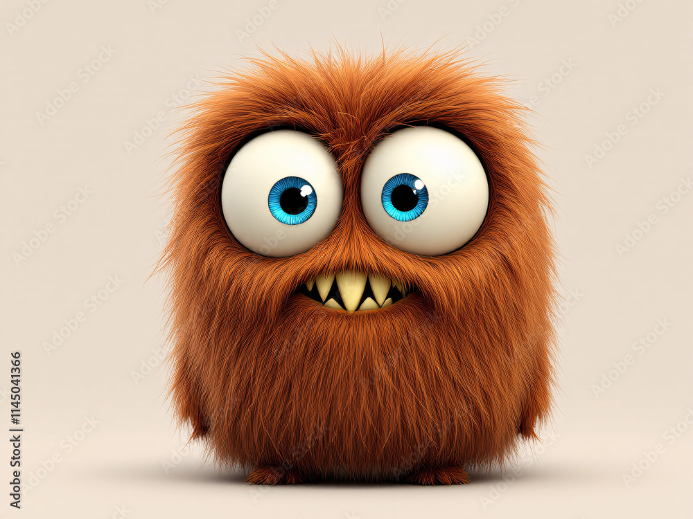 Fototapeta premium A funny furry brown monster with tongue out
