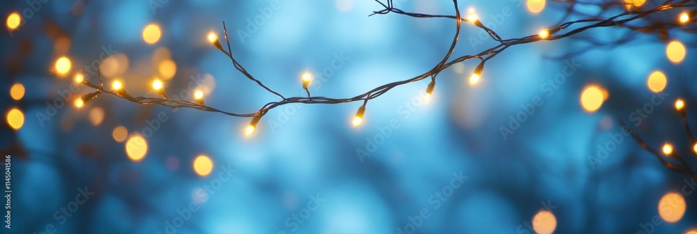 Enchanting string lights weave through a tranquil blue atmosphere creating a magical ambiance Enchanting string lights weave through a tranquil blue atmosphere creating a magical ambiance