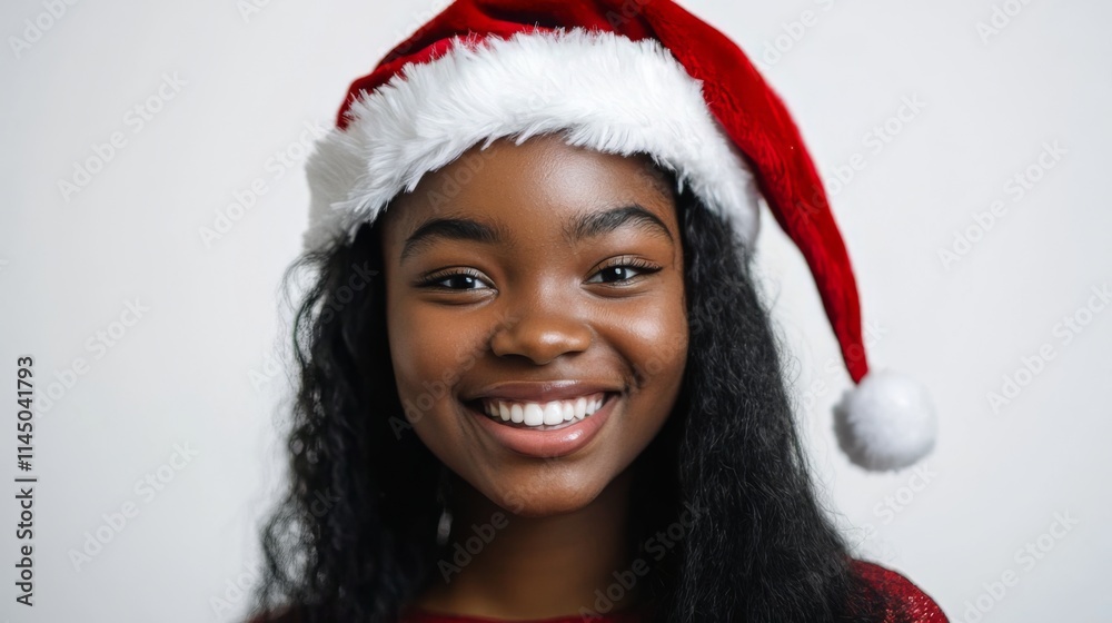 Smiling Young Woman in Santa Hat - Festive Holiday Portrait Smiling Young Woman in Santa Hat - Festive Holiday Portrait