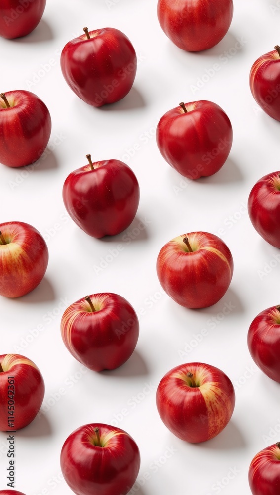 Vibrant Red Apple Pattern Vegan Repeat Print on White Background