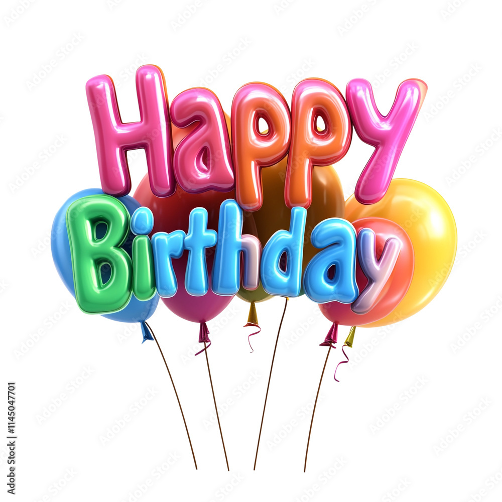 Happy Birthday icon in 3D rendering against a transparent background Happy Birthday icon in 3D rendering against a transparent background