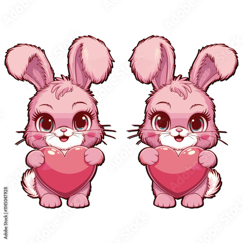 Cute Bunnies Holding Hearts lovable adorable fluffy