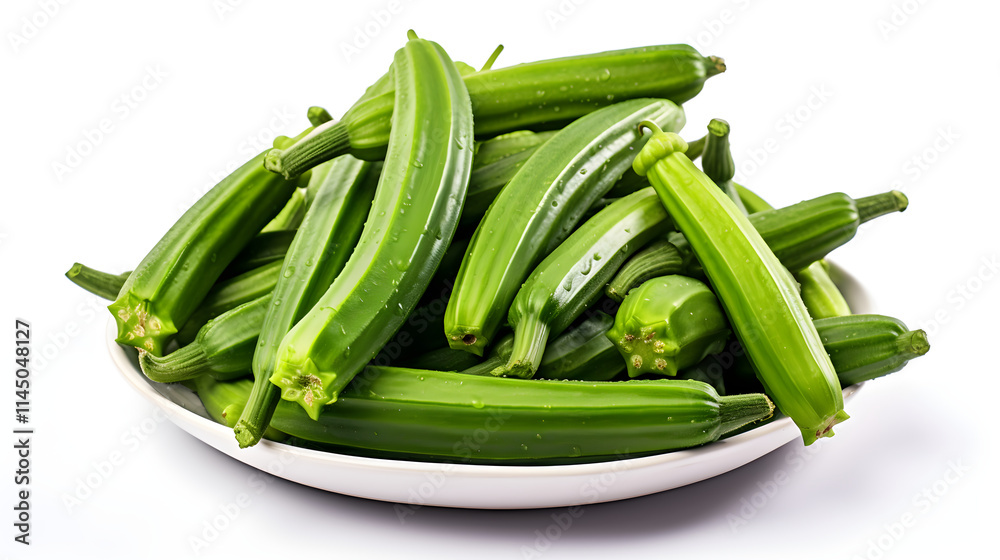 Fresh Harvest: A Beautiful Display of Vibrant and Glossy Okra (Bhindi) vegetables on a Rustic wooden Background Fresh Harvest: A Beautiful Display of Vibrant and Glossy Okra (Bhindi) vegetables on a Rustic wooden Background